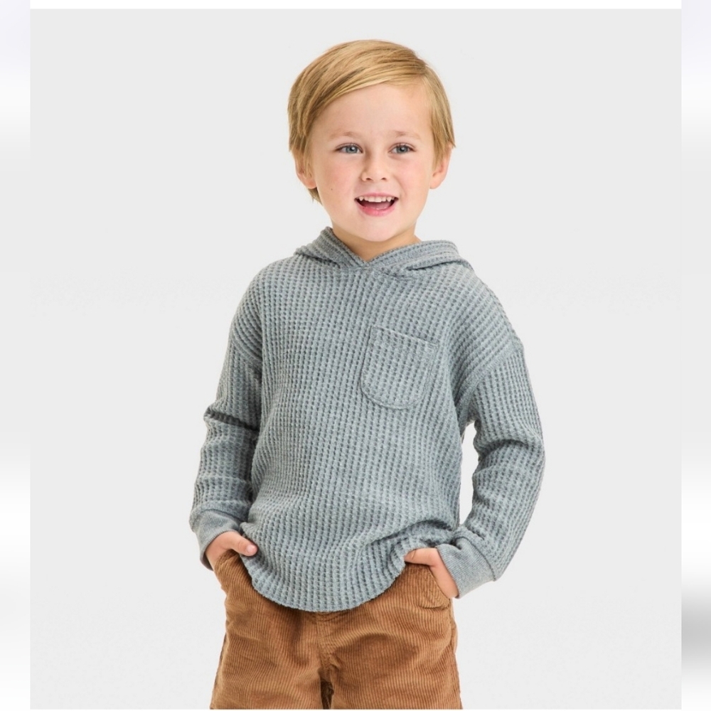 Toddler Boys' Thermal Hooded Pullover Sweatshirt - Cat & Jack Charcoal Gray 18M